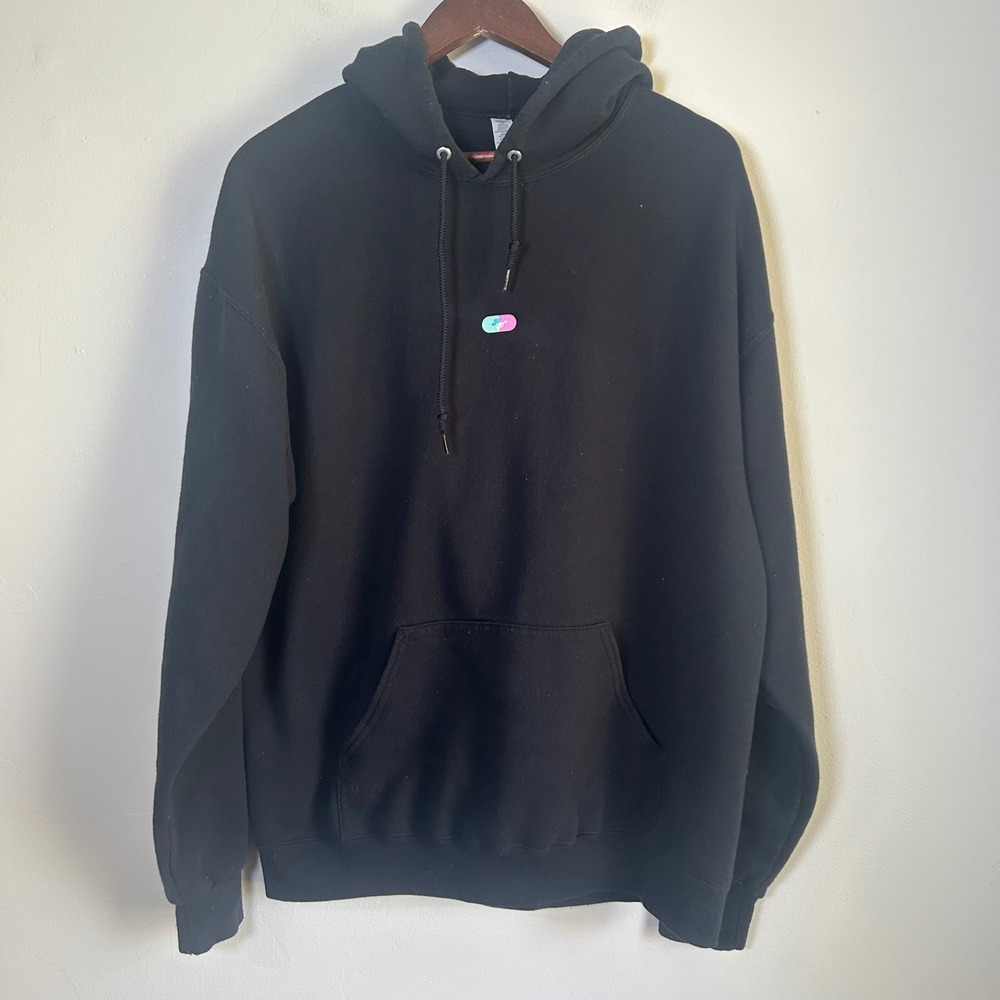 Happy Face Stupid Happy Graphic Pullover Hoodie Size XL Black - Picture 1 of 4